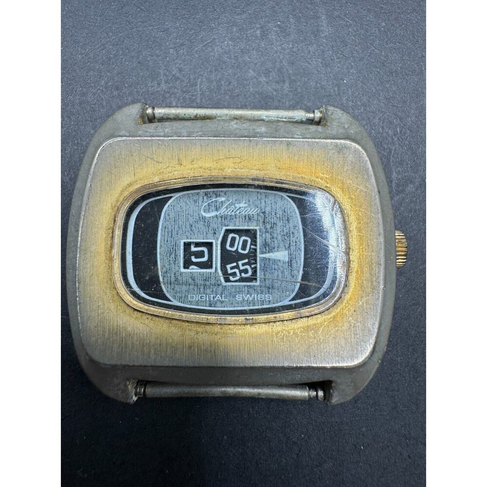 Vintage C1976 Chateau Digital Swiss Watch Jump Hour Gold & Silver Tone No Band